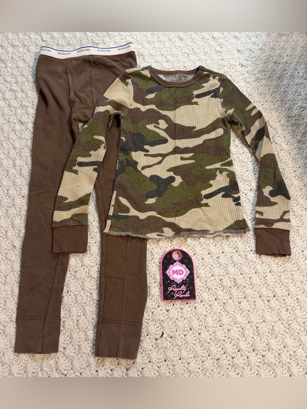Fruit of the Loom Brown and Green Camo Thermal Pajama Set